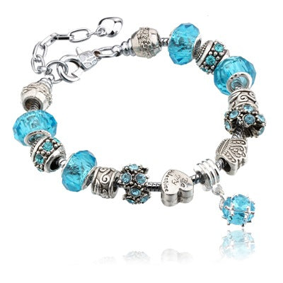 Kristall Silber Herzkronblume  Charmarmband