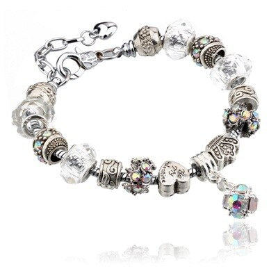 Kristall Silber Herzkronblume  Charmarmband