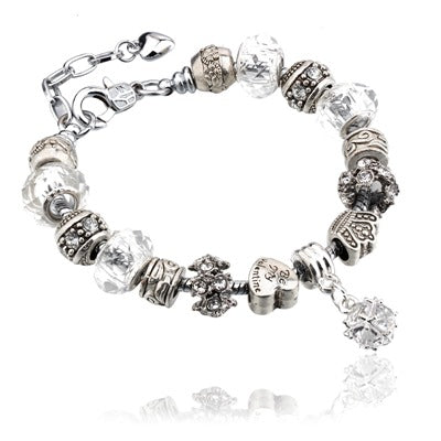 Kristall Silber Herzkronblume  Charmarmband
