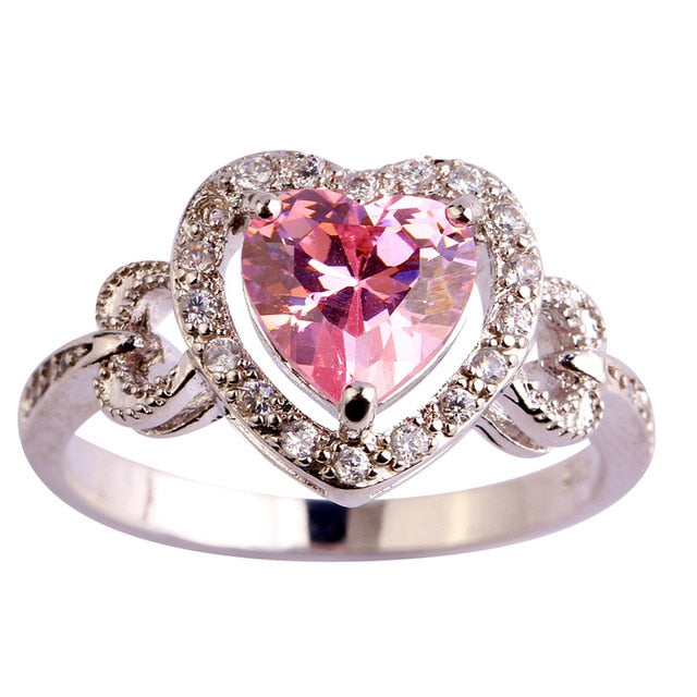 Pink White Heart Cubic Zirkonia 925 Sterling Silber Engagement Ring