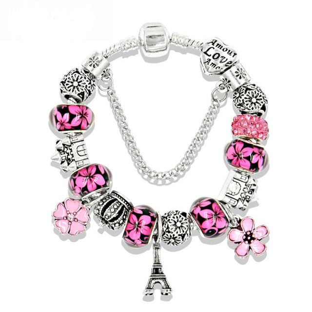 Silberturm Schloss Herz Blume Kronarmarmband