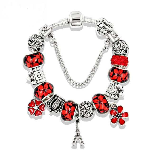 Silberturm Schloss Herz Blume Kronarmarmband