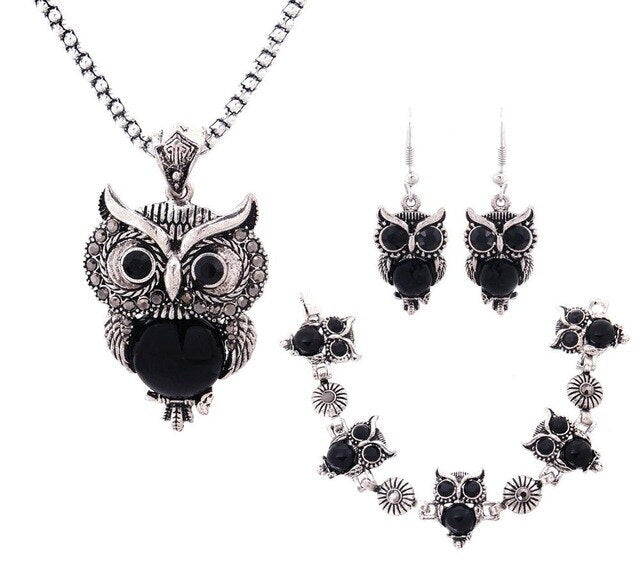 Boho Owl Halskette Armband Ohrringe Hochzeitsfeier Schmuck Set