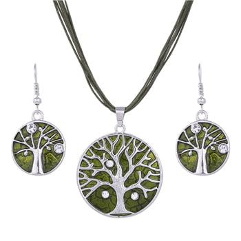 Kristall Edelsteinbaum Von Lebens Lederkette Halskette Ohrringe Schmuckset Set