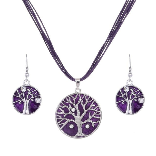 Kristall Edelsteinbaum Von Lebens Lederkette Halskette Ohrringe Schmuckset Set