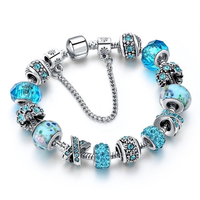 Kristall Silbergezogene Perlen  Charmarmband