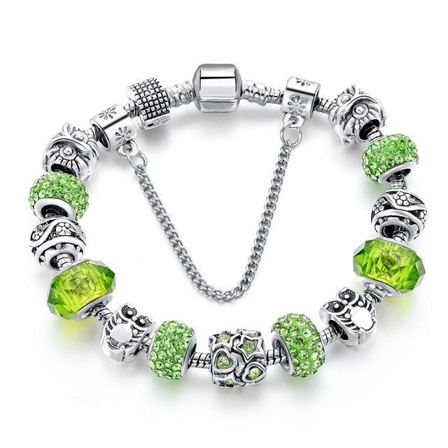 Kristall Silbergezogene Perlen  Charmarmband