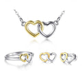 Doppel Herz 925 Sterling Silber Halskette Ohrring Ring Hochzeit Schmuckset
