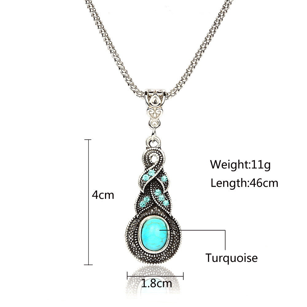 Tibetan Silberkristall Türkis Kette Anhänger Halskette Ohrringe Schmuckset