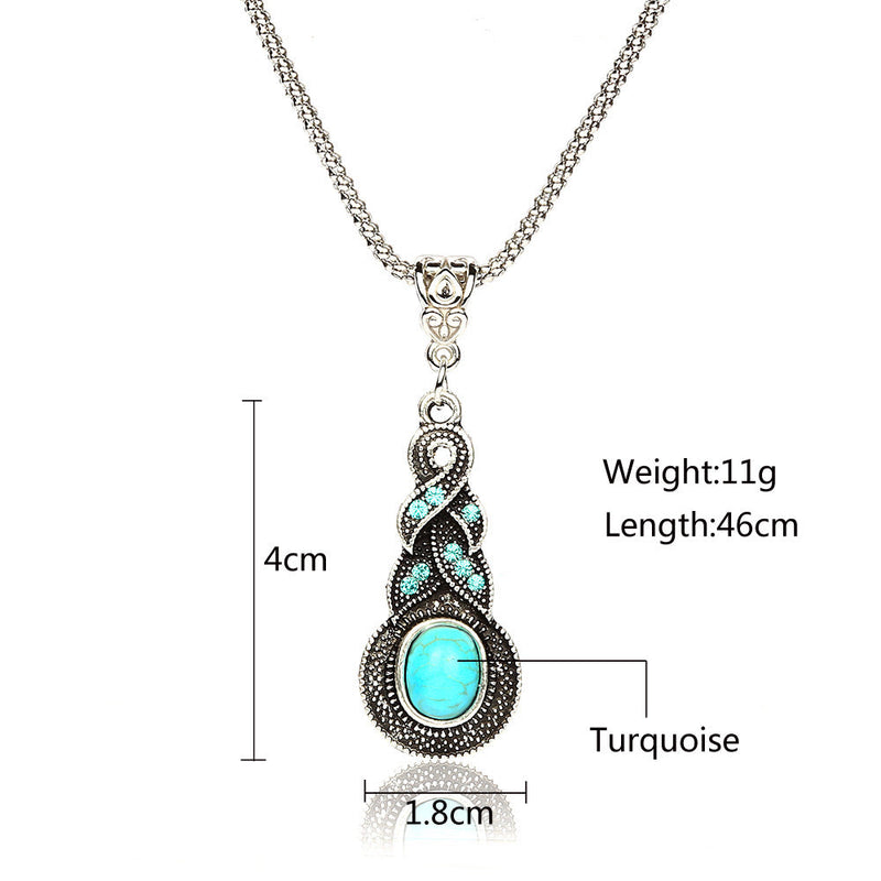 Tibetan Silberkristall Türkis Kette Anhänger Halskette Ohrringe Schmuckset