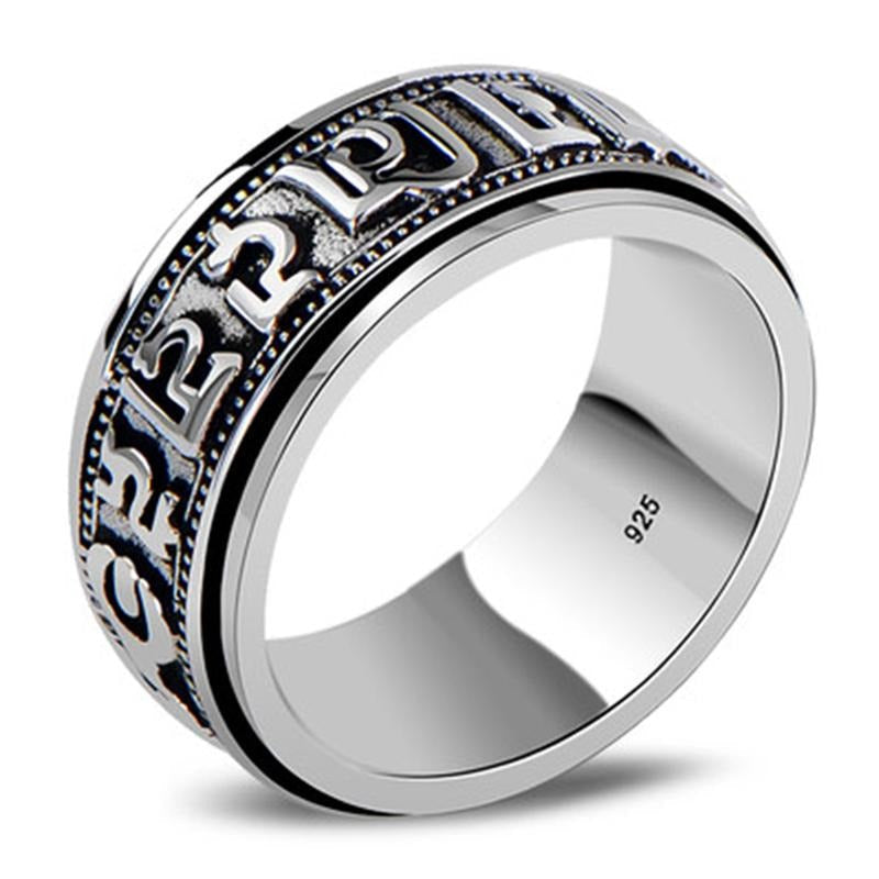 Sechs Wörter Mantra Spinner 925 Sterling Silber Vintage Ring