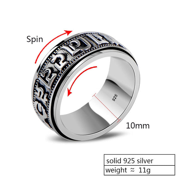 Sechs Wörter Mantra Spinner 925 Sterling Silber Vintage Ring