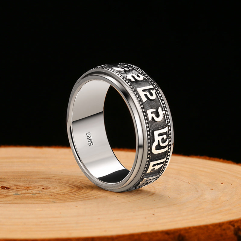 Sechs Wörter Mantra Spinner 925 Sterling Silber Vintage Ring