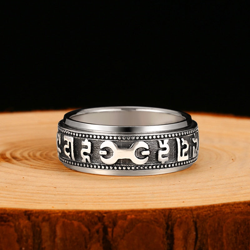 Sechs Wörter Mantra Spinner 925 Sterling Silber Vintage Ring
