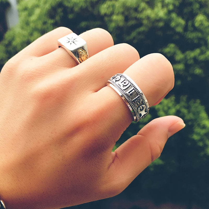 Sechs Wörter Mantra Spinner 925 Sterling Silber Vintage Ring
