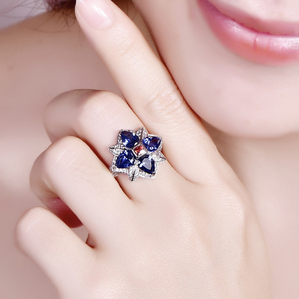 Blumenmuster Kubikzirkonia 925 Sterling Silber Engagement Ring