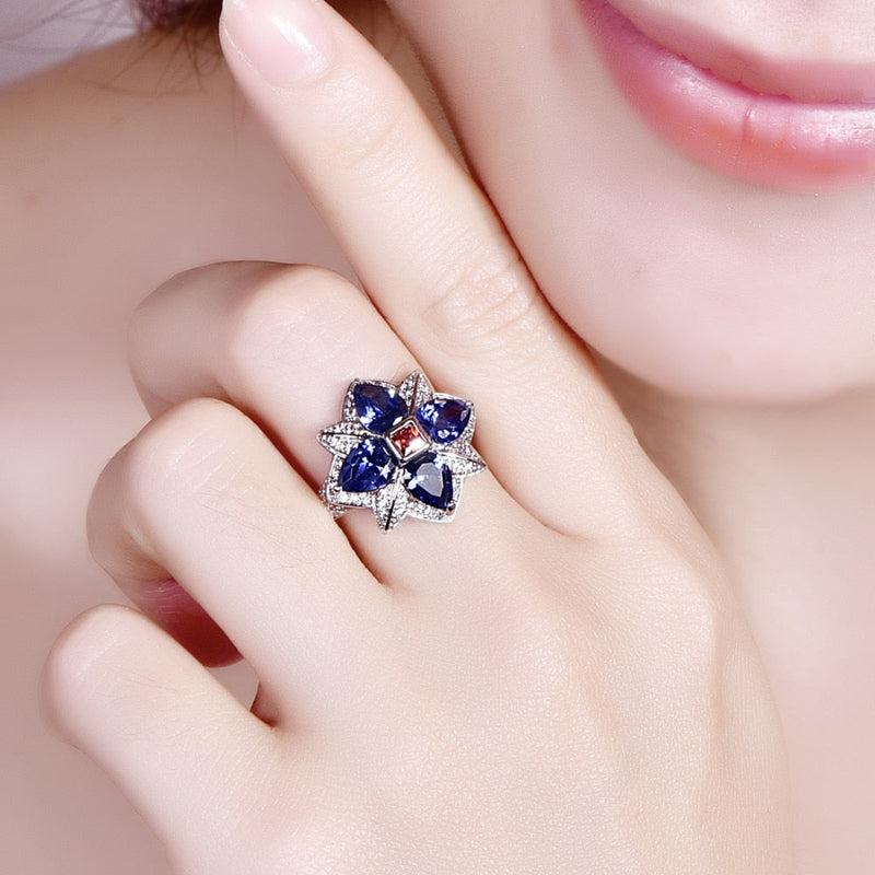 Blumenmuster Kubikzirkonia 925 Sterling Silber Engagement Ring