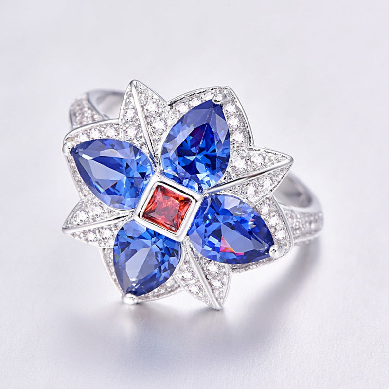 Blumenmuster Kubikzirkonia 925 Sterling Silber Engagement Ring