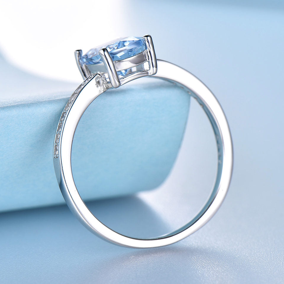 Sky Blue Topaz Solitaire 925 Sterling Silber Engagement Ring