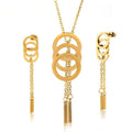 Gold Quastel Edelstahl Mode Hochzeit Ohrringe Halskette Schmuckset Set