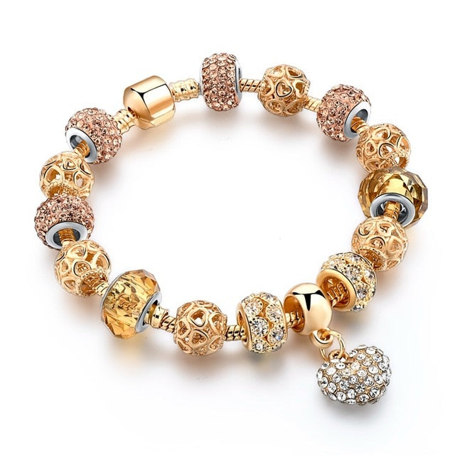 Kristallherzcharm Goldperlen Armband