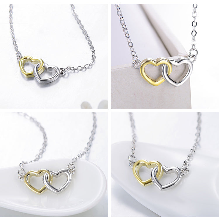 Doppel Herz 925 Sterling Silber Halskette Ohrring Ring Hochzeit Schmuckset