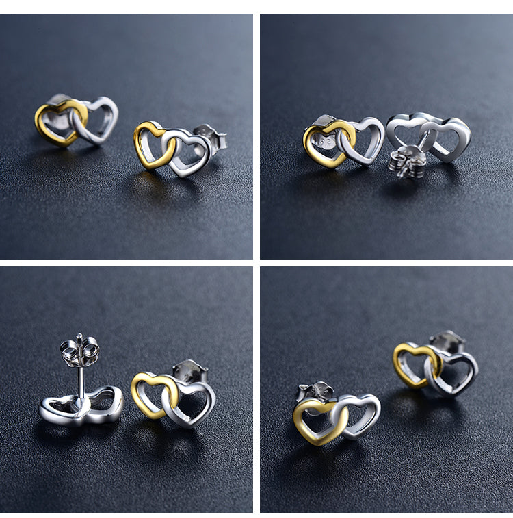 Doppel Herz 925 Sterling Silber Halskette Ohrring Ring Hochzeit Schmuckset