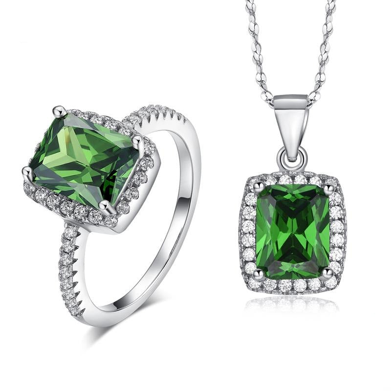 Natural Crystal Halskette Ring Hochzeit Schmuckset Set