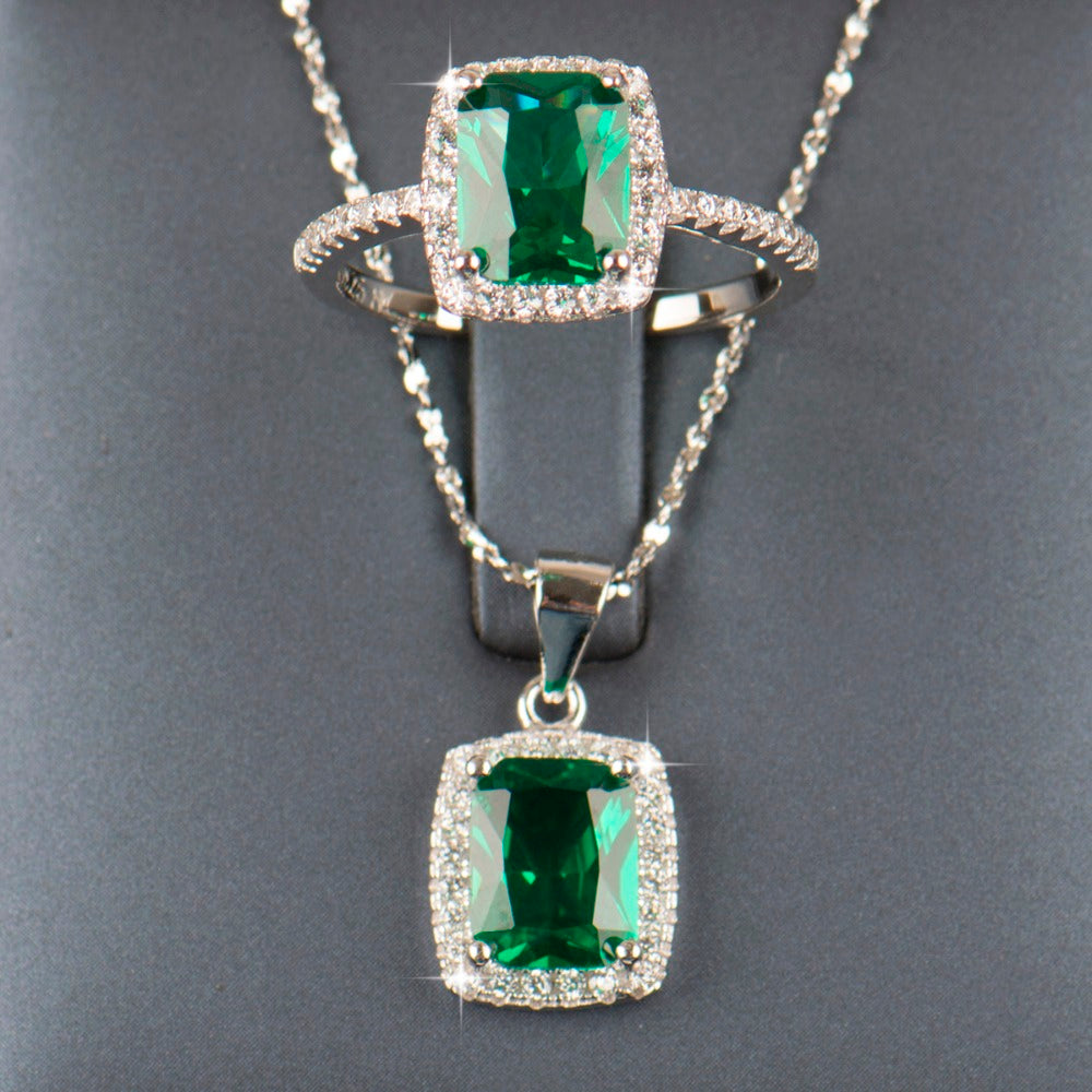 Natural Crystal Halskette Ring Hochzeit Schmuckset Set