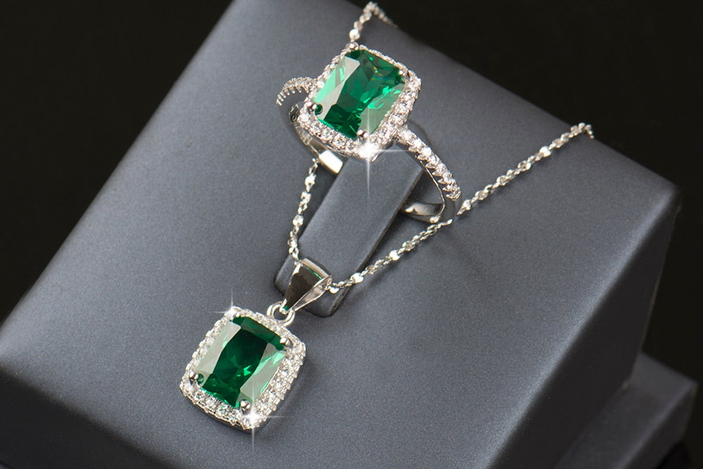 Natural Crystal Halskette Ring Hochzeit Schmuckset Set