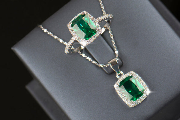 Natural Crystal Halskette Ring Hochzeit Schmuckset Set