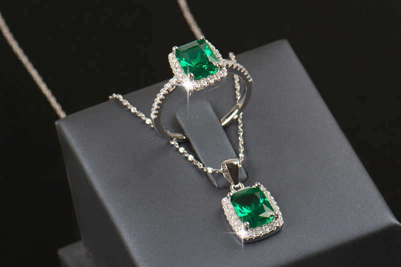 Natural Crystal Halskette Ring Hochzeit Schmuckset Set