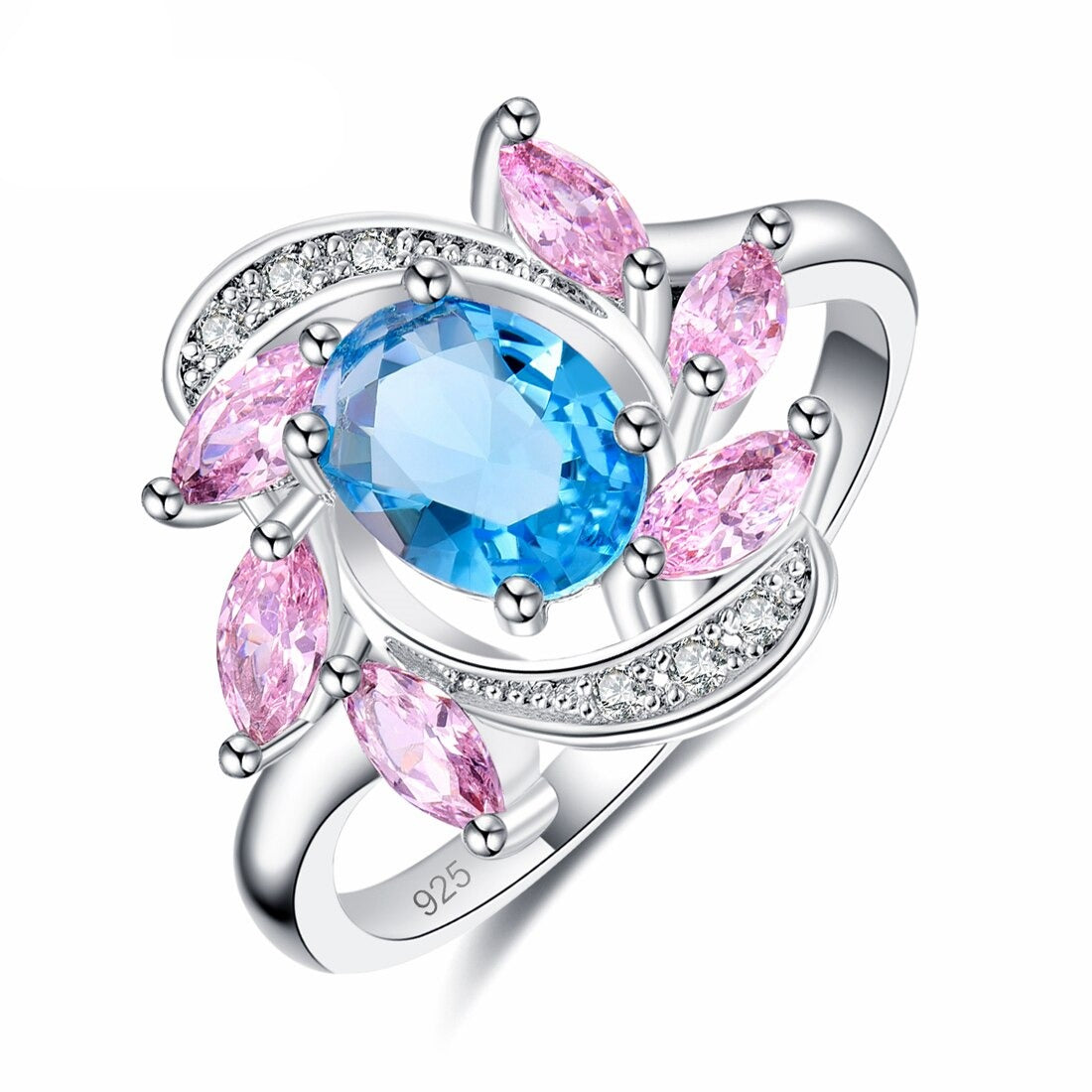 Böhmische Blumenform Kubikzirkonia 925 Sterling Silber Engagement Ring