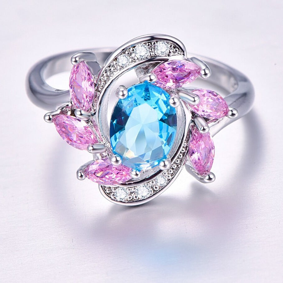 Böhmische Blumenform Kubikzirkonia 925 Sterling Silber Engagement Ring