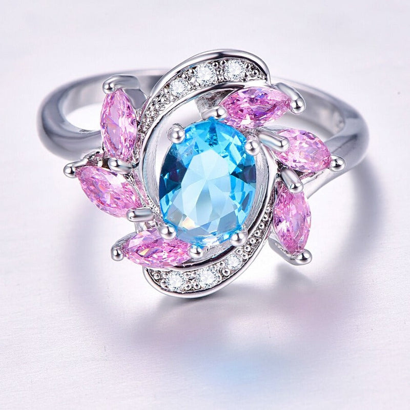 Böhmische Blumenform Kubikzirkonia 925 Sterling Silber Engagement Ring