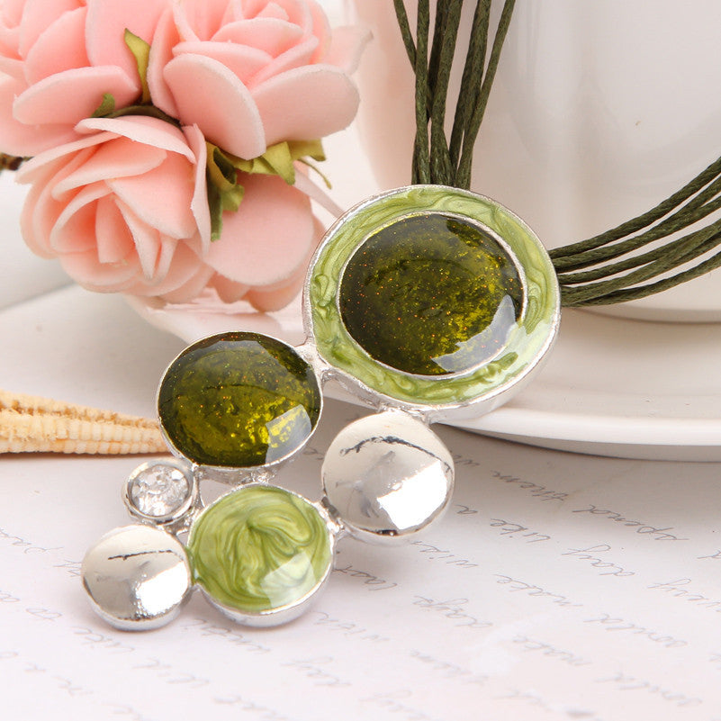 Lederkette Emaille Edelstein Halskette Ohrringe Schmuckset