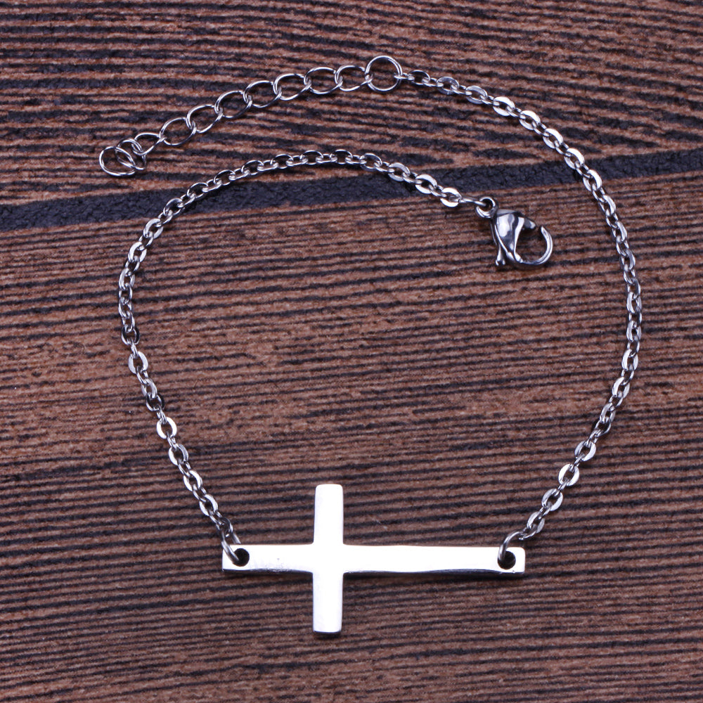 Gold  Oder Silber Seitwärtskreuz  Halskette Armband Schmuckset Set