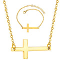 Gold  Oder Silber Seitwärtskreuz  Halskette Armband Schmuckset Set