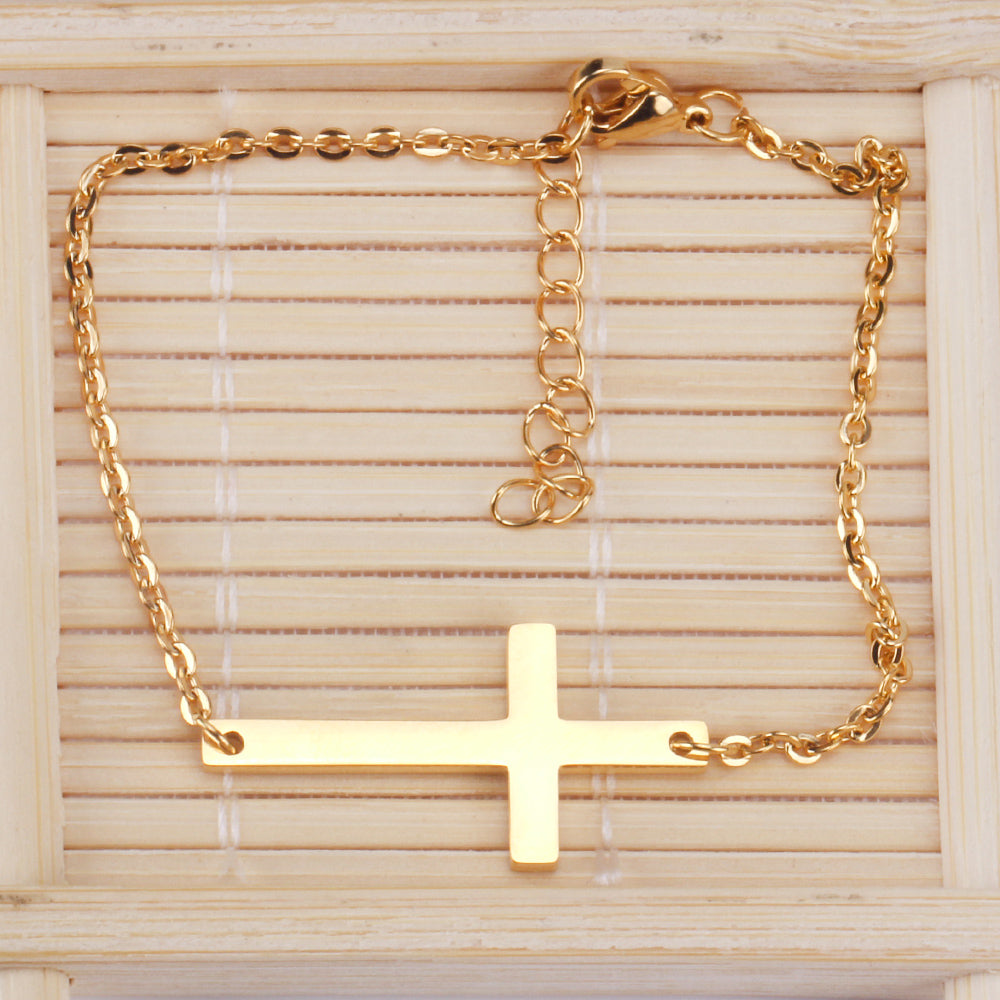 Gold  Oder Silber Seitwärtskreuz  Halskette Armband Schmuckset Set