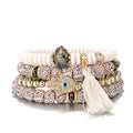 Set Von 4 Bösen Augenhand Hamsa Holzperlen Armband