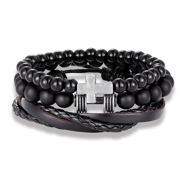 Mehrschichtiger Lederperlen Modearmband