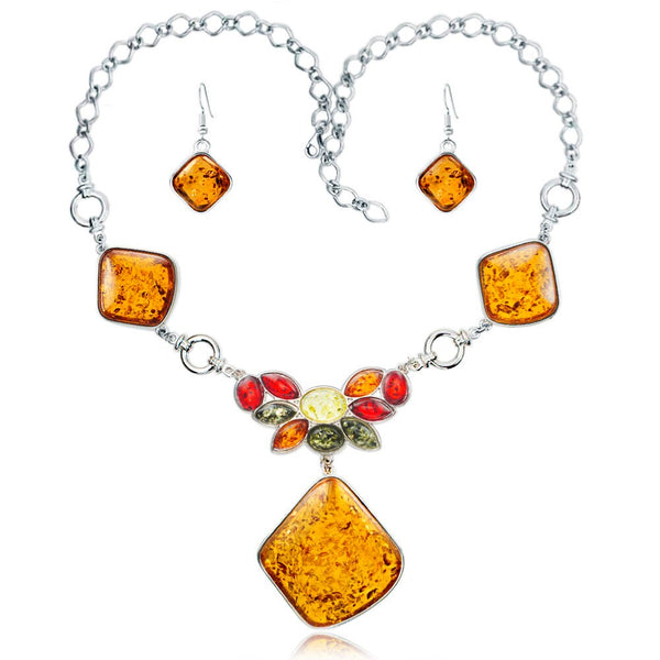 Multicolor Baltic Synthetic Bamern Halskette Ohrringe Hochzeit Schmuck Set