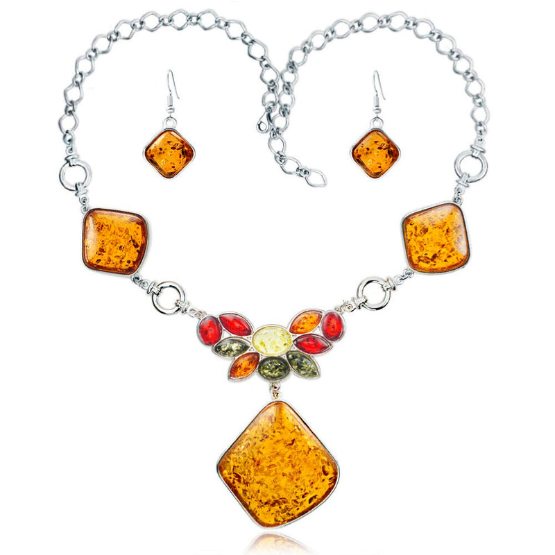 Multicolor Baltic Synthetic Bamern Halskette Ohrringe Hochzeit Schmuck Set