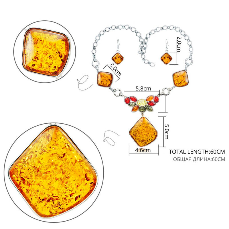 Multicolor Baltic Synthetic Bamern Halskette Ohrringe Hochzeit Schmuck Set