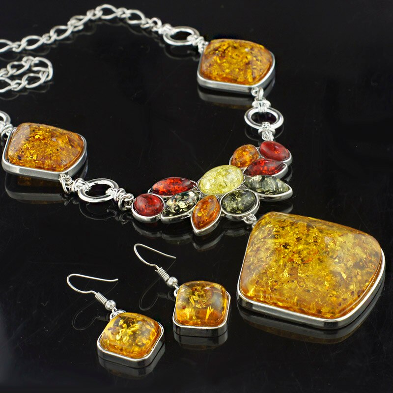 Multicolor Baltic Synthetic Bamern Halskette Ohrringe Hochzeit Schmuck Set