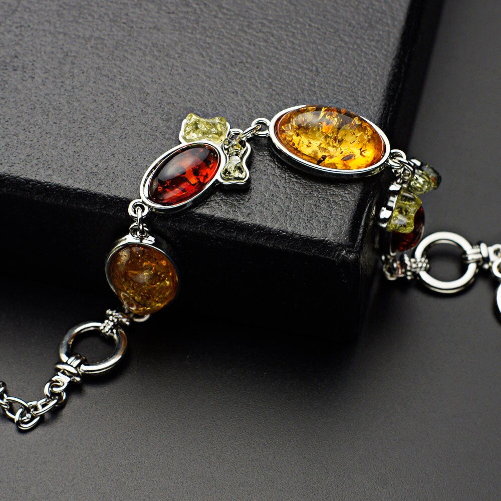 Ovales Und Knochenform Farbenfrohe Baltische Synthetische Bernsteinverbindungskette Armband