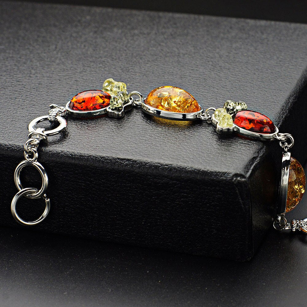 Ovales Und Knochenform Farbenfrohe Baltische Synthetische Bernsteinverbindungskette Armband