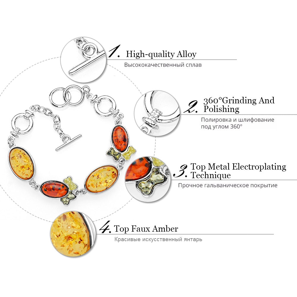 Ovales Und Knochenform Farbenfrohe Baltische Synthetische Bernsteinverbindungskette Armband