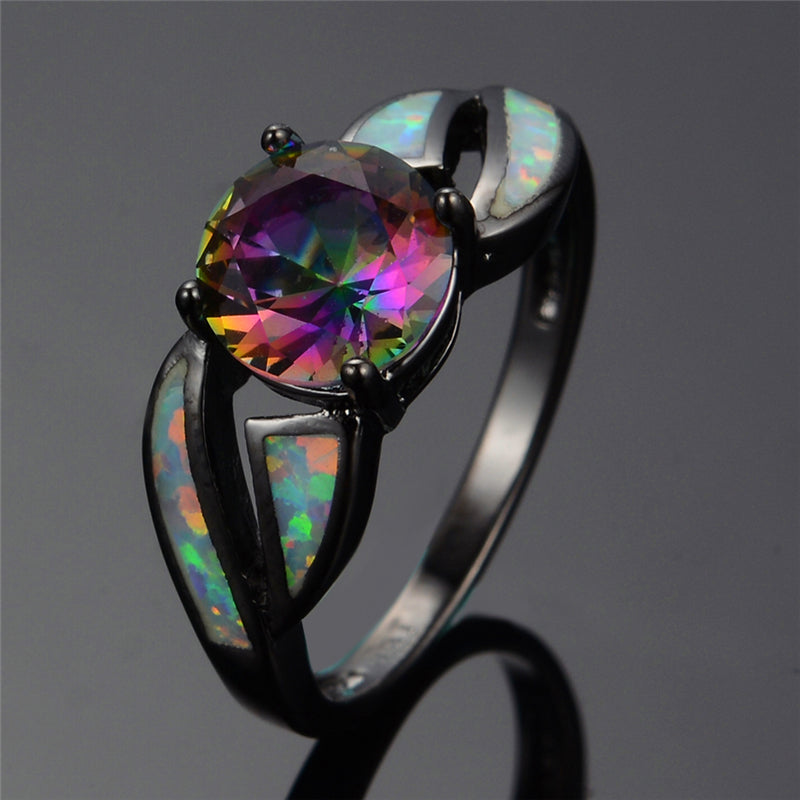 Saphir Opal Schwarzes Goldgefüllungsring