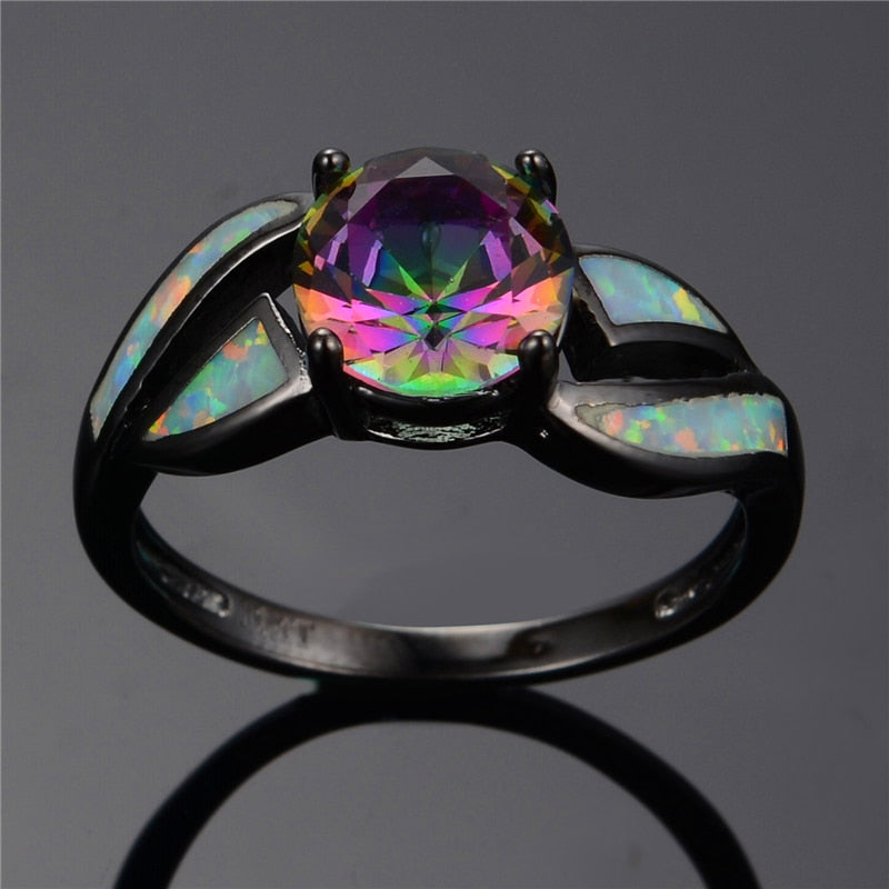 Saphir Opal Schwarzes Goldgefüllungsring